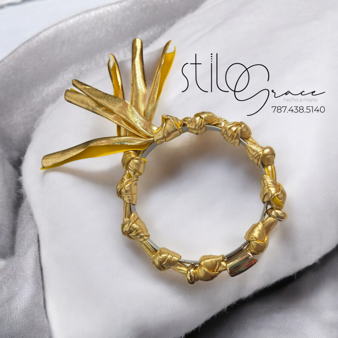 "Pulsera en stainless steel y licra Pamela" "Stainless steel and lycra bracelet Pamela"