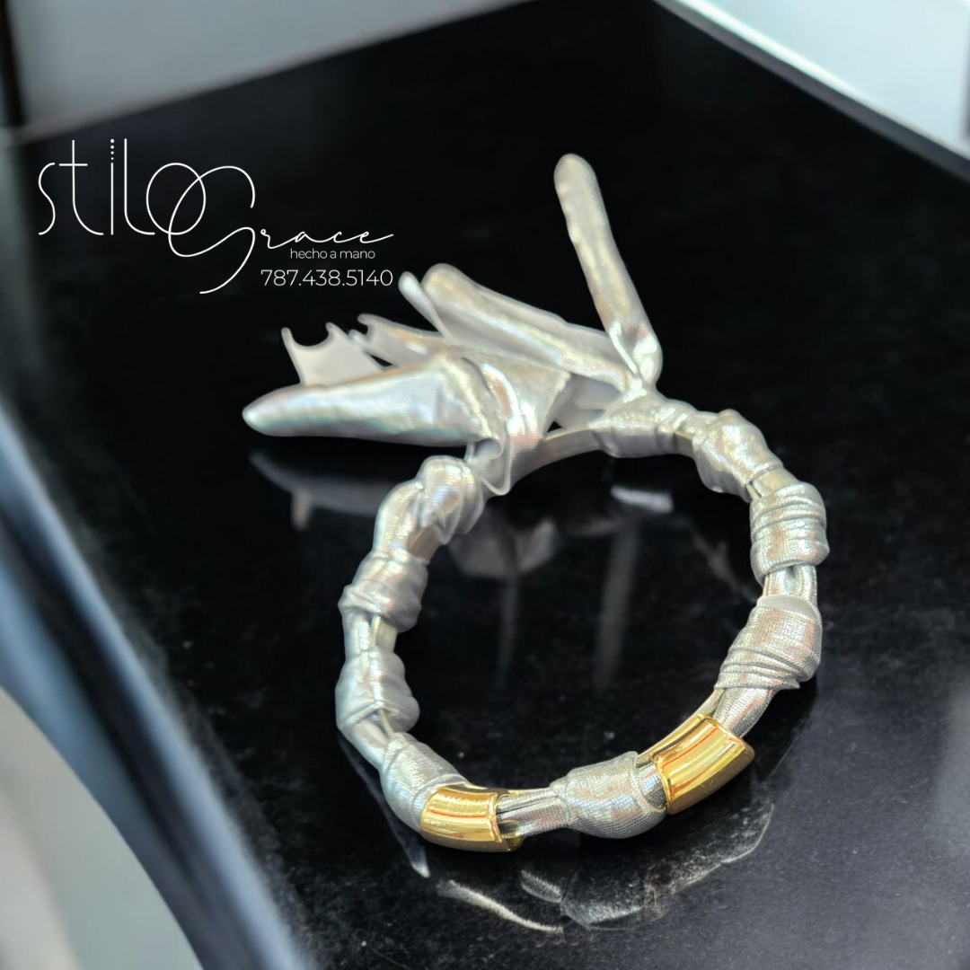 "Pulsera en stainless steel y licra Pamela" "Stainless steel and lycra bracelet Pamela"
