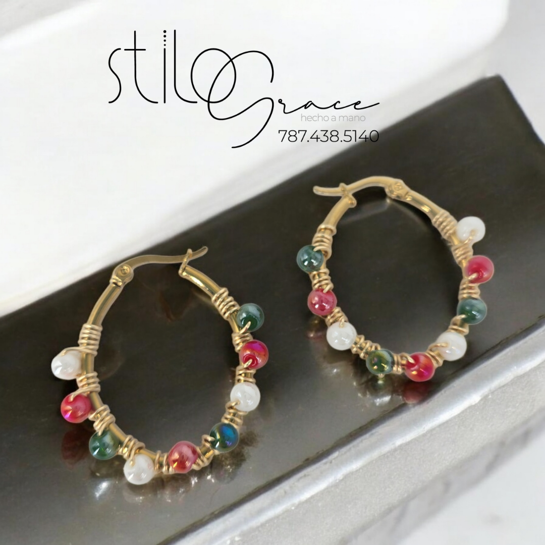 "Pantallas en stainless steel alambradas Navidad" "Wired stainless steel earrings Navidad"