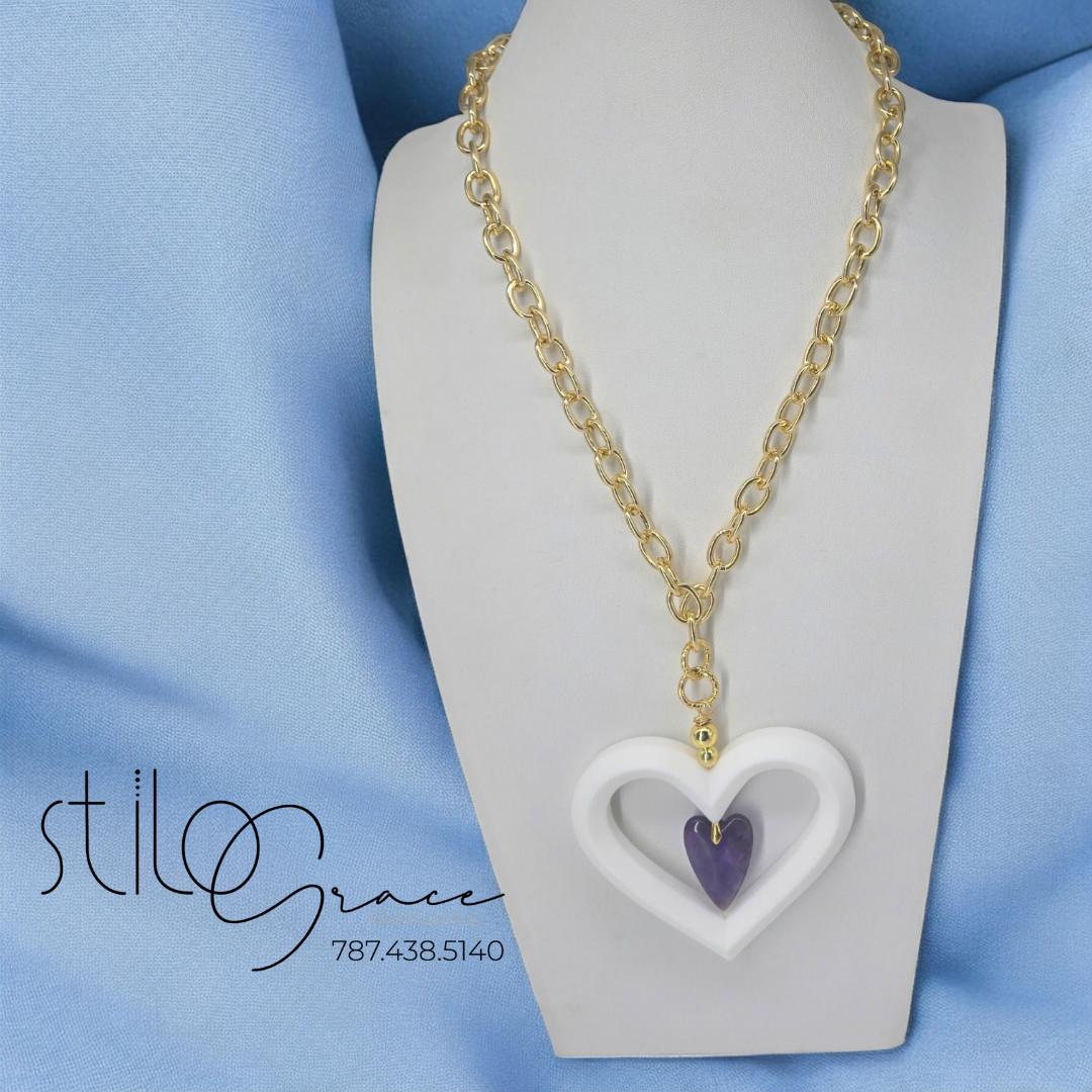 "Collar de corazón en amatista Anitza" " Amethyst heart necklace Anitza "