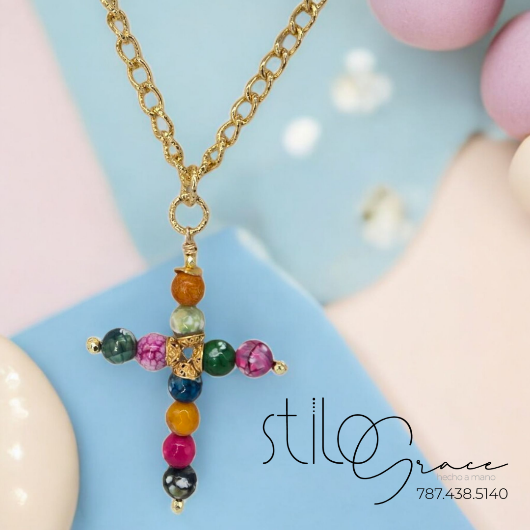 "Cadena con cruz en ágatas Dorel" "Agate cross chain Dorel"