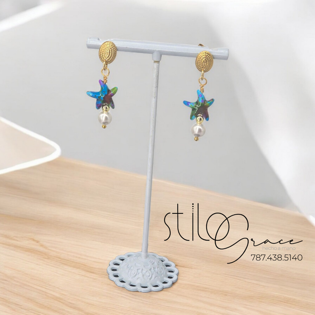 "Pantallas de estrella de mar y perla Lolly" "Starfish and Pearl Earrings Lolly"