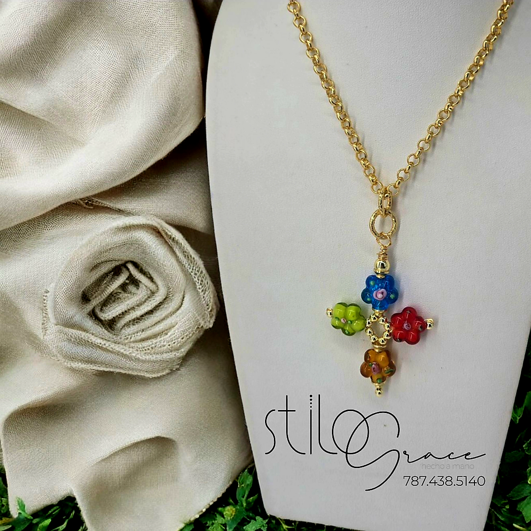 "Cadena de cruz en cristal murano Marcia" "Murano glass cross chain Marcia"