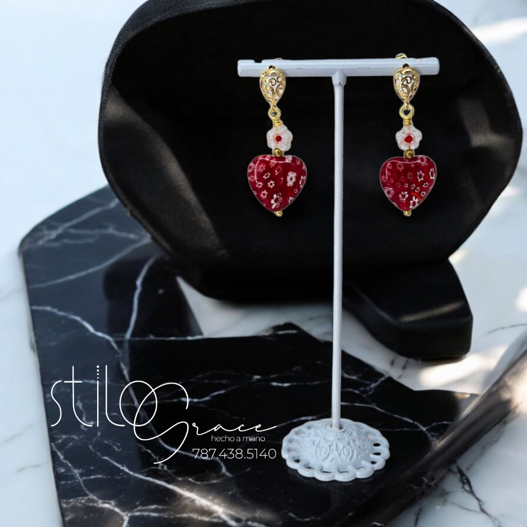 "Pantallas de corazón y flor Manelik" Heart and Flower Earrings Manelik"