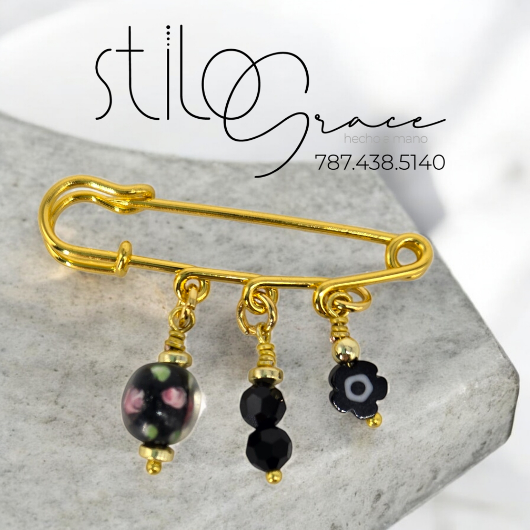 "Prendedor en millefiori negro" "Black millefiori pin"