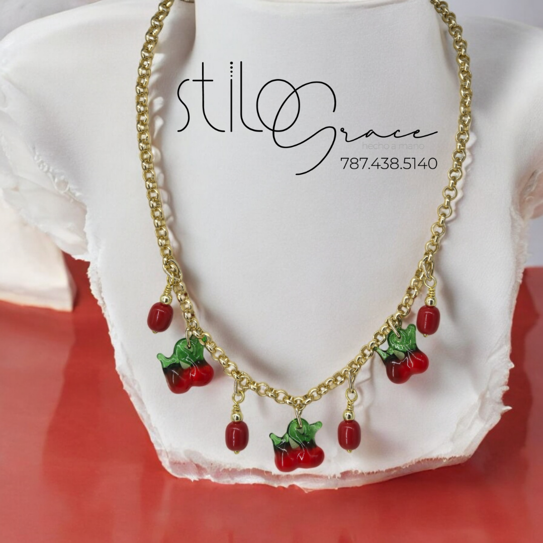 "Collar de cherries 🍒 en lampwork" "Cherries Necklace 🍒 in lampwork"