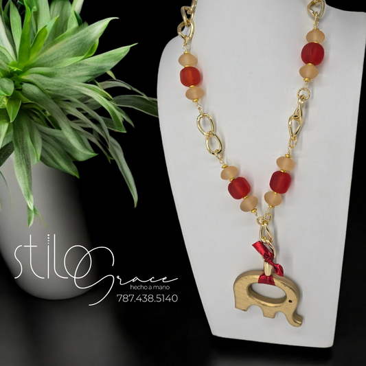 "Collar largo de elefante Stella"  "Long Elephant Necklace Stella"