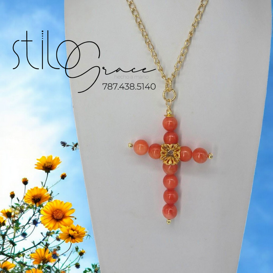 "Cadena con cruz en ágatas Mila"           "Chain with a cross in agates Mila"