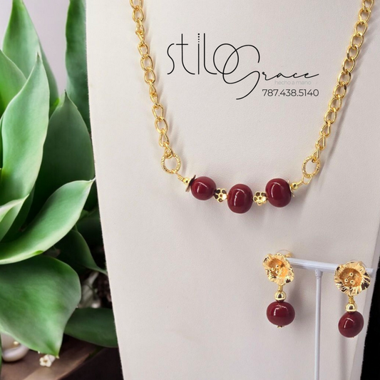 "Collar de perlas rojas Madison" " Red pearls Necklace Madison "