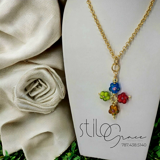 "Cadena de cruz en cristal murano Marcia" "Murano glass cross chain Marcia"